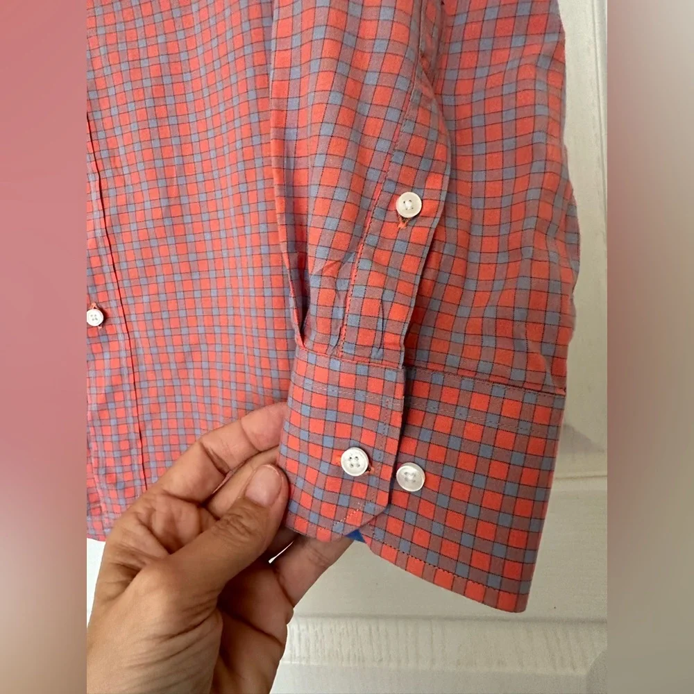 Bachrach Mens Shirt Long Sleeve Button Down Dress Plaid Orange/Pink/Blue, Sz M